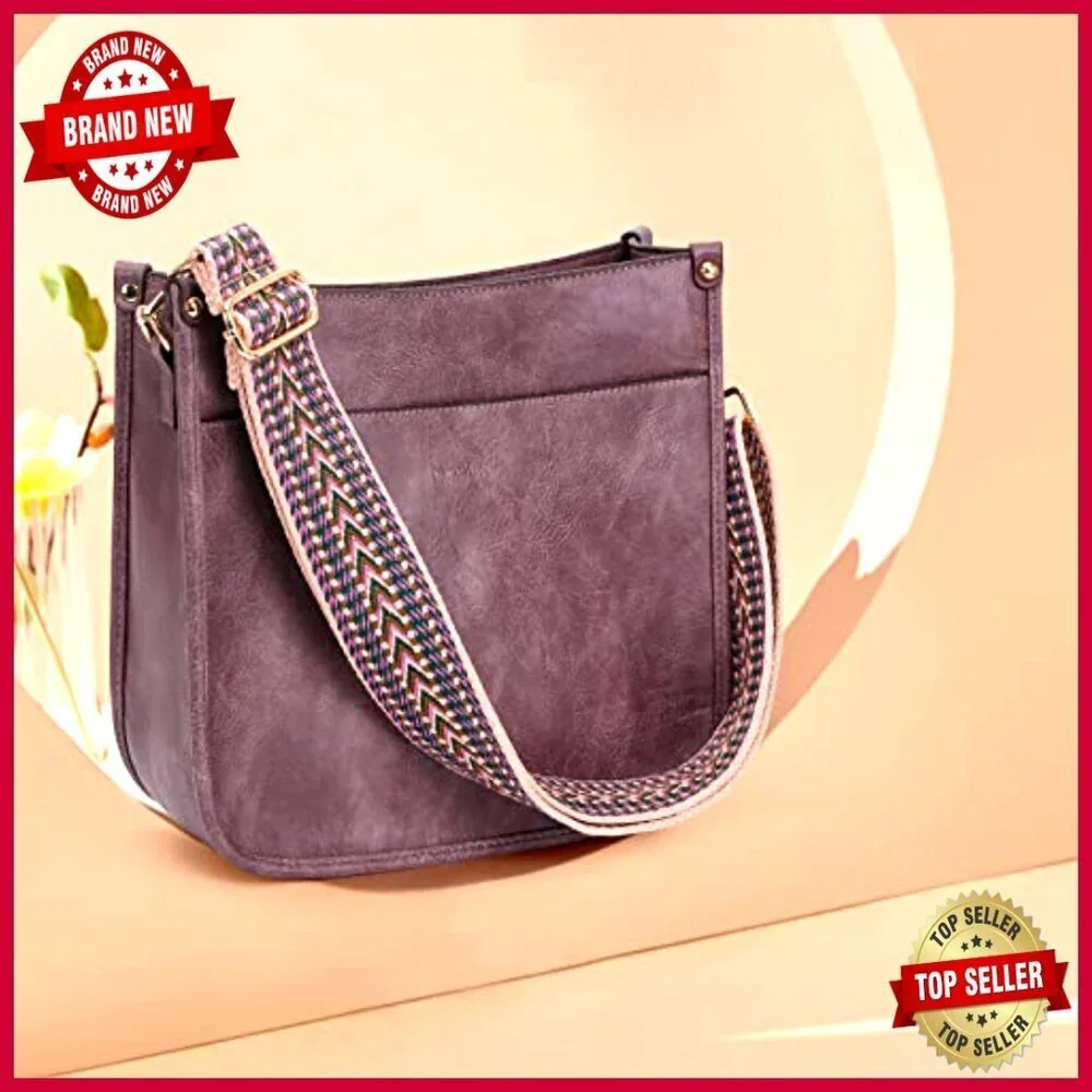 Vegan Leather Hobo Crossbody Bag with Adjustable Guitar Strap
